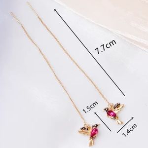 18k Gold Pink Hummingbird Threader Earrings